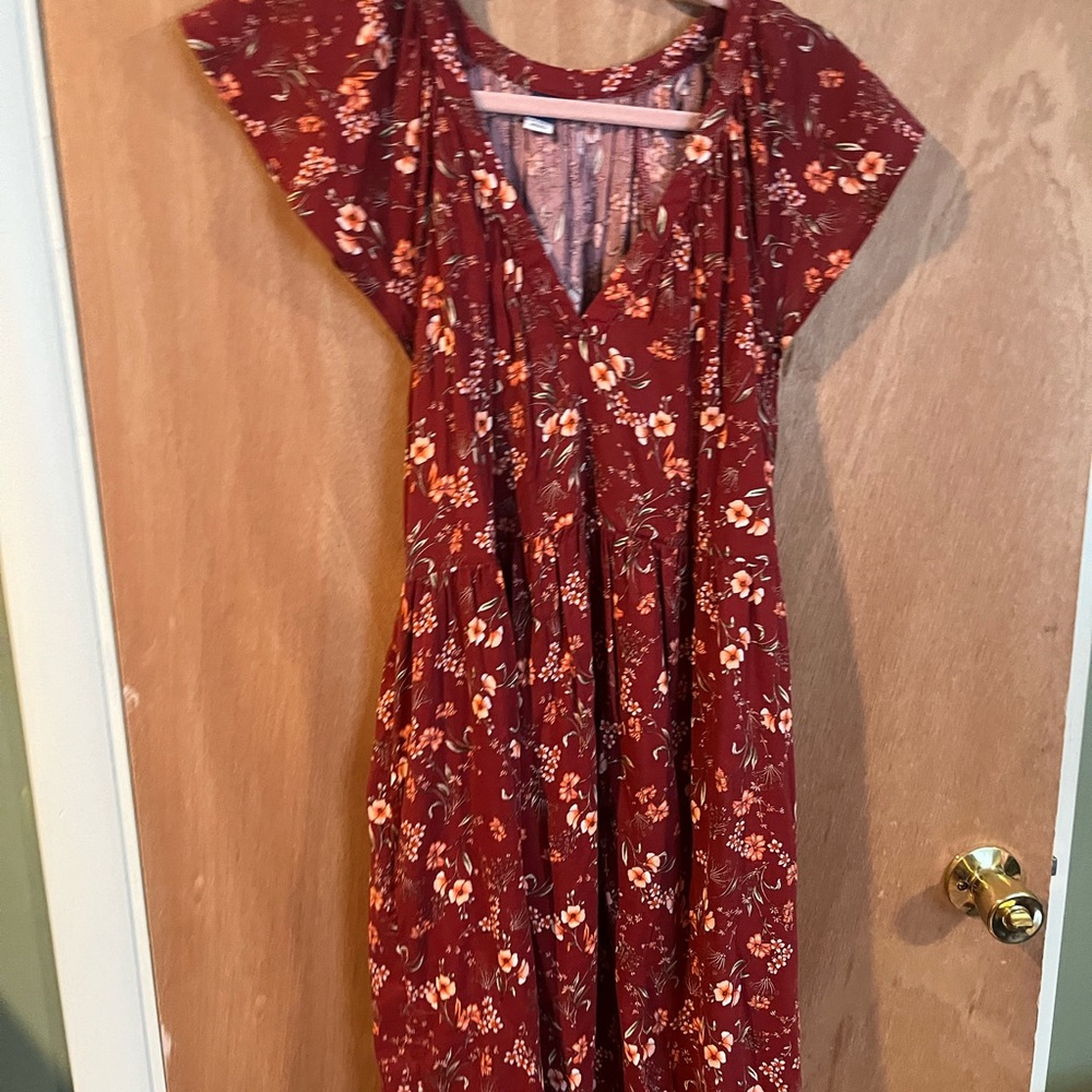 Old Navy Burgundy Floral Midi Dress(TALL)